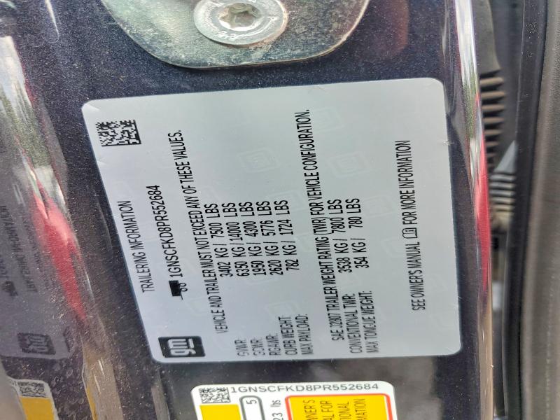2023 Chevrolet Suburban მანქანა იყიდება აუქციონზე, vin: 1GNSCFKD8PR552684, აუქციონის ნომერი: 64738776