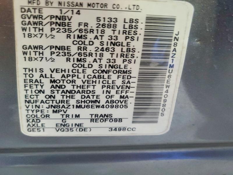 Aukcja sprzedaży 2014 Nissan Murano, vin: JN8AZ1MU6EW409805, numer aukcji: 66966036