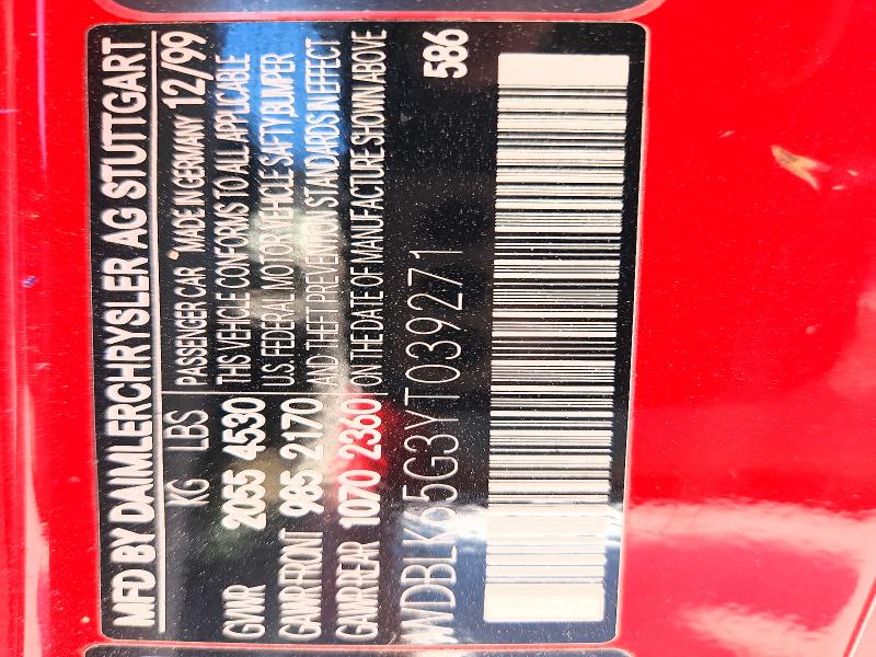 63221336 :رقم المزاد ، WDBLK65G3YT039271 vin ، 2000 Mercedes-benz Clk مزاد بيع