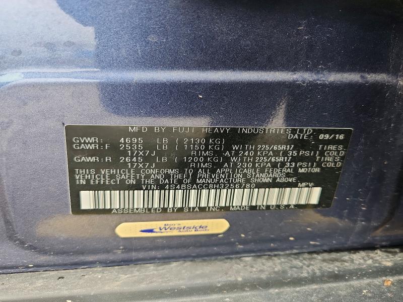 Продаж на аукціоні авто 2017 Subaru Outback, vin: 4S4BSACC8H3256780, номер лоту: 65101796