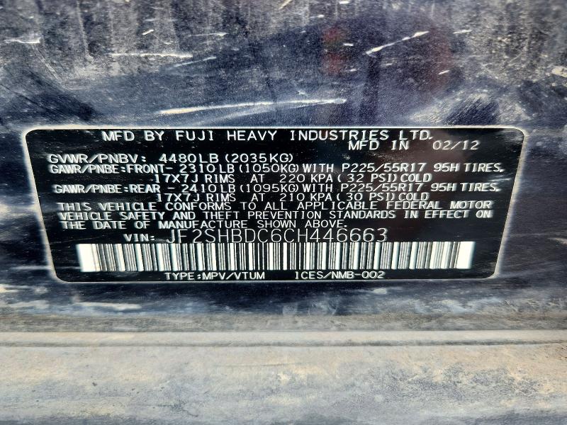 67135136 :رقم المزاد ، JF2SHBDC6CH446663 vin ، 2012 Subaru Forester مزاد بيع