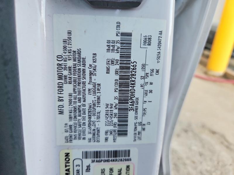 Aukcja sprzedaży 2019 Ford Fusion, vin: 3FA6P0HD4KR282665, numer aukcji: 64483656