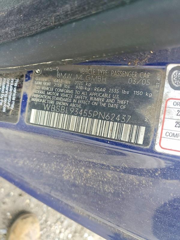 Продажа на аукционе авто 2005 Bmw M3, vin: WBSBL93455PN62437, номер лота: 65660446