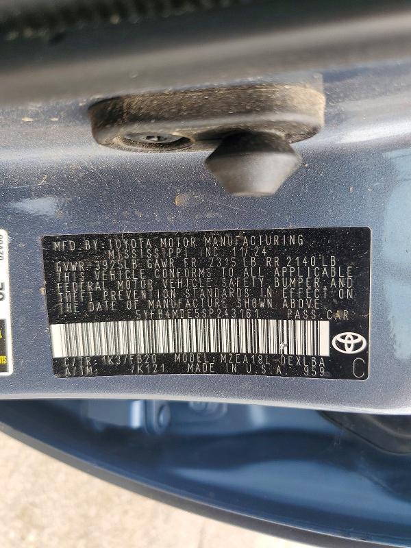 Продаж на аукціоні авто 2025 Toyota Corolla, vin: 5YFB4MDE5SP243161, номер лоту: 66094956
