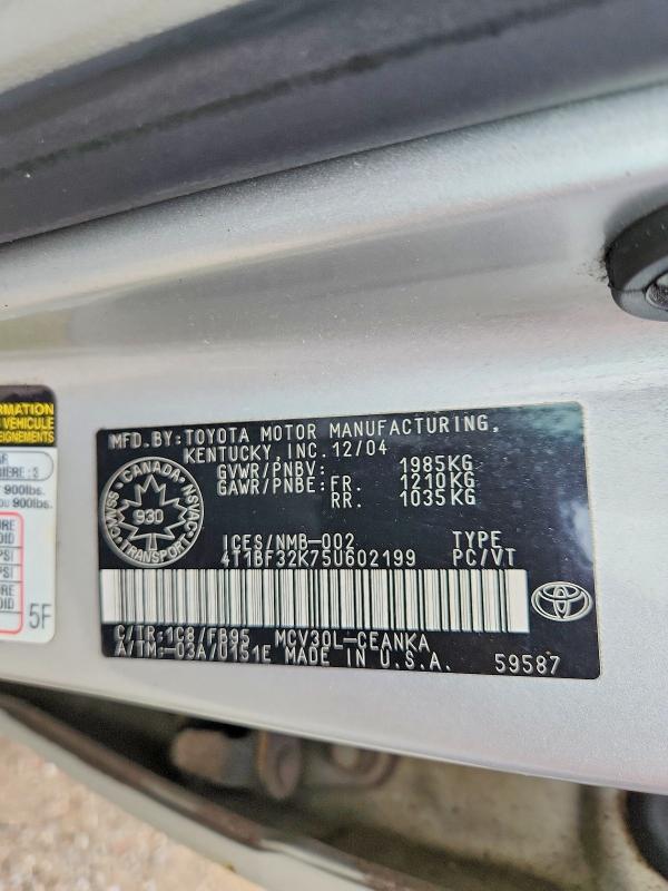 64020636 :رقم المزاد ، 4T1BF32K75U602199 vin ، 2005 Toyota Camry مزاد بيع