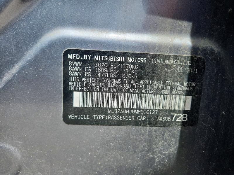 66752126 :رقم المزاد ، ML32AUHJ0MH010127 vin ، 2021 Mitsubishi Mirage مزاد بيع