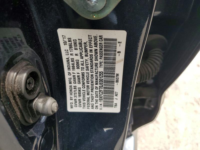 2018 Honda Civic მანქანა იყიდება აუქციონზე, vin: 19XFC2F70JE001255, აუქციონის ნომერი: 63895466