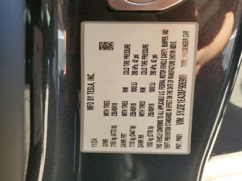 Aukcja sprzedaży 2025 Tesla Model 3, vin: 5YJ3E1EA3SF906900, numer aukcji: 64069746