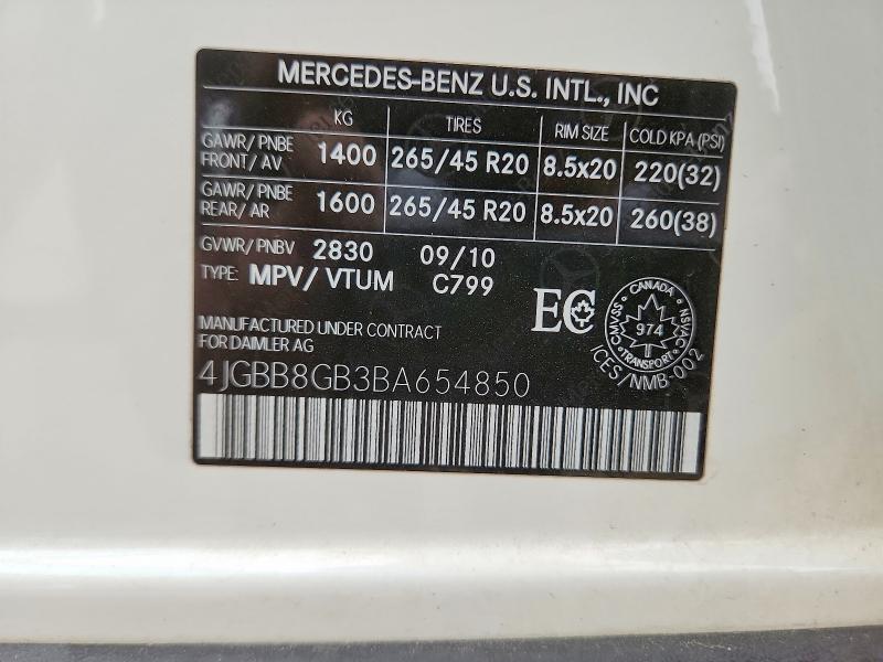 Aukcja sprzedaży 2011 Mercedes-benz Ml, vin: 4JGBB8GB3BA654850, numer aukcji: 63259736