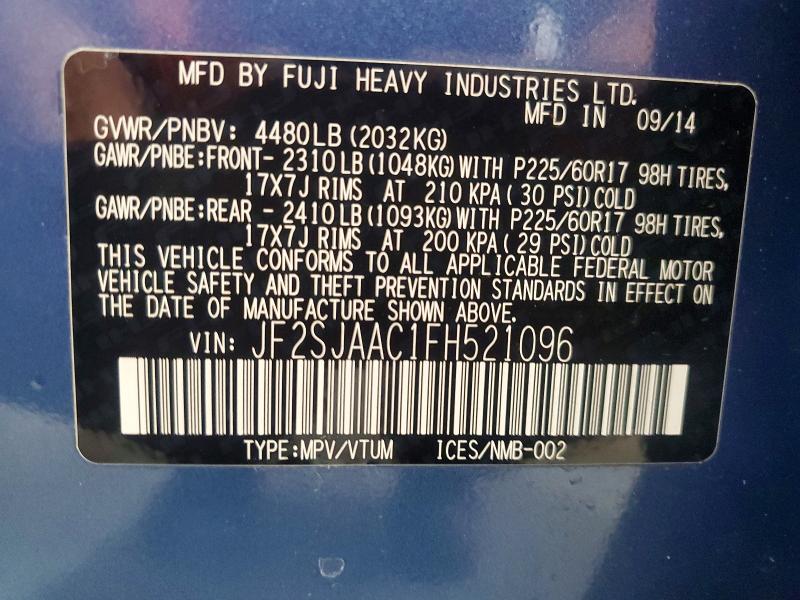 64021726 :رقم المزاد ، JF2SJAAC1FH521096 vin ، 2015 Subaru Forester مزاد بيع