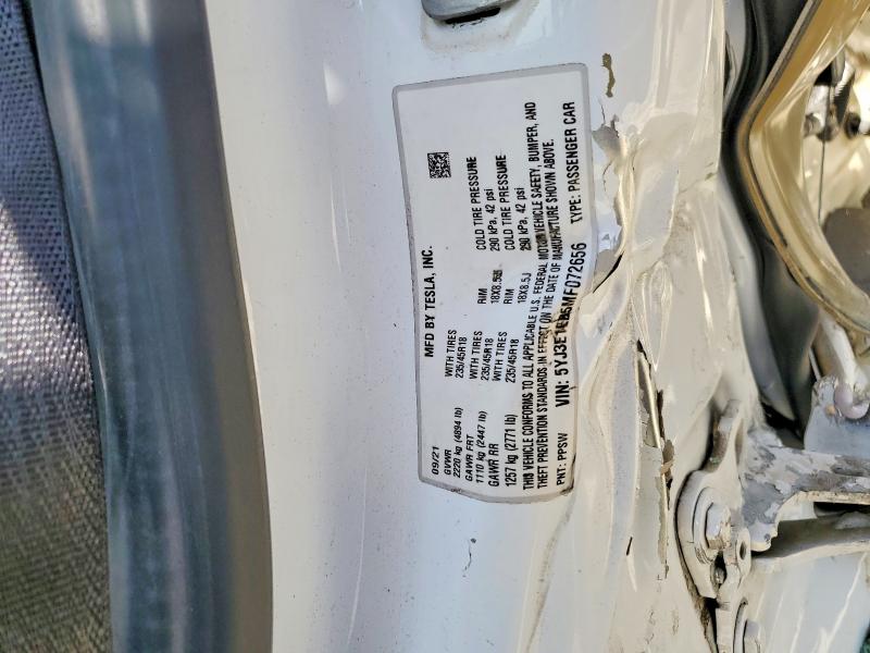 Продаж на аукціоні авто 2021 Tesla Model 3, vin: 5YJ3E1EB5MF072656, номер лоту: 66132846