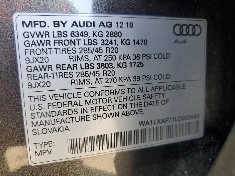 Продаж на аукціоні авто 2020 Audi Q7, vin: WA1LXAF77LD003553, номер лоту: 64659206