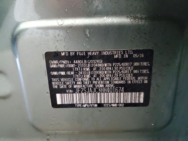 2017 Subaru Forester მანქანა იყიდება აუქციონზე, vin: JF2SJAJC3HH401674, აუქციონის ნომერი: 61452536