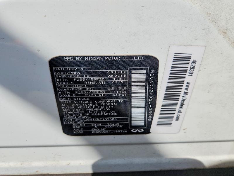 2019 Infiniti Qx50 მანქანა იყიდება აუქციონზე, vin: 3PCAJ5M1XKF102685, აუქციონის ნომერი: 64830196