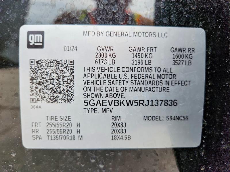 64654216 :رقم المزاد ، 5GAEVBKW5RJ137836 vin ، 2024 Buick Enclave مزاد بيع