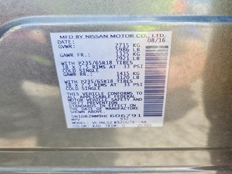 2017 Nissan Pathfinder მანქანა იყიდება აუქციონზე, vin: 5N1DR2MM9HC606791, აუქციონის ნომერი: 65542816