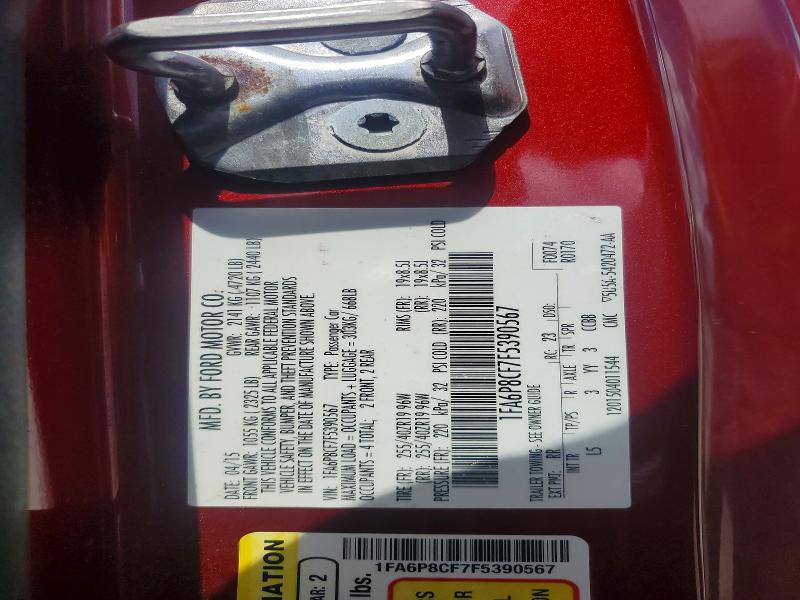 2015 Ford Mustang მანქანა იყიდება აუქციონზე, vin: 1FA6P8CF7F5390567, აუქციონის ნომერი: 63396126