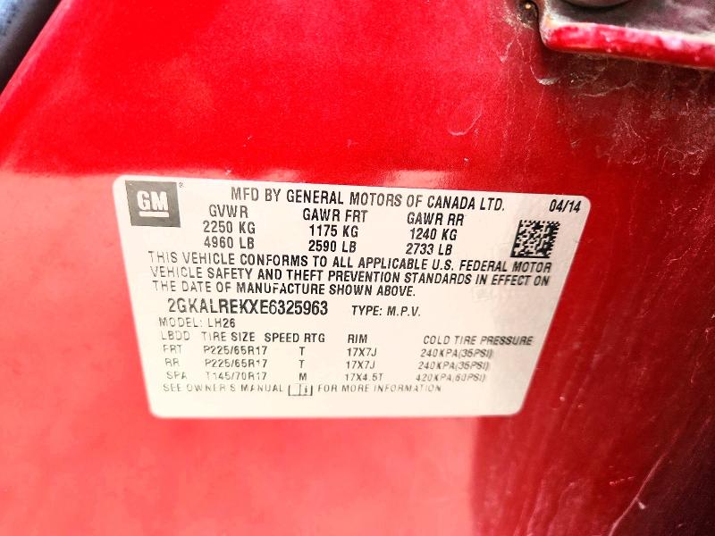Aukcja sprzedaży 2014 Gmc Terrain, vin: 2GKALREKXE6325963, numer aukcji: 65505126