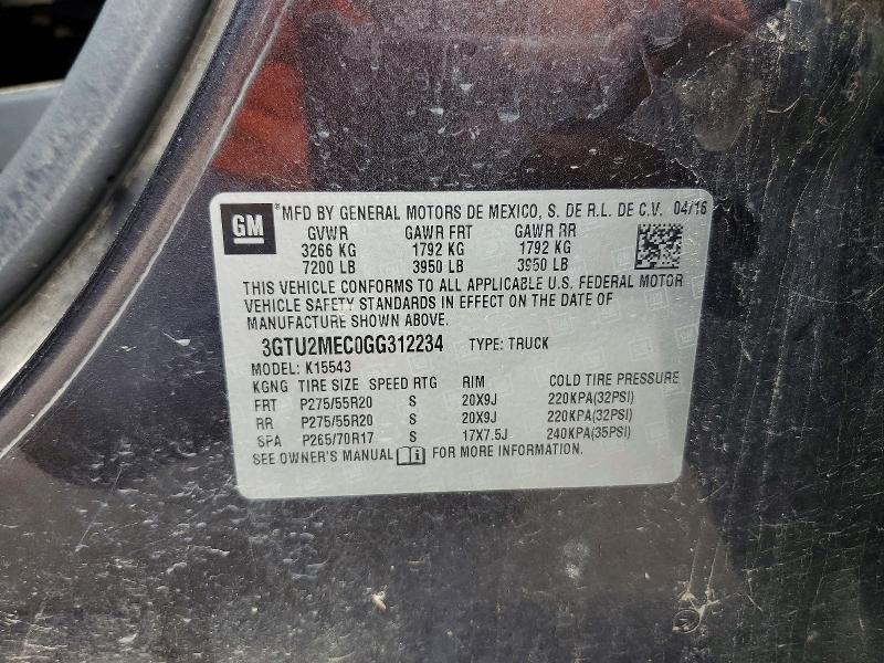 Продаж на аукціоні авто 2016 Gmc Sierra, vin: 3GTU2MEC0GG312234, номер лоту: 63859716