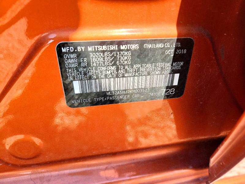 2019 Mitsubishi Mirage მანქანა იყიდება აუქციონზე, vin: ML32A5HJ2KH003523, აუქციონის ნომერი: 63848006