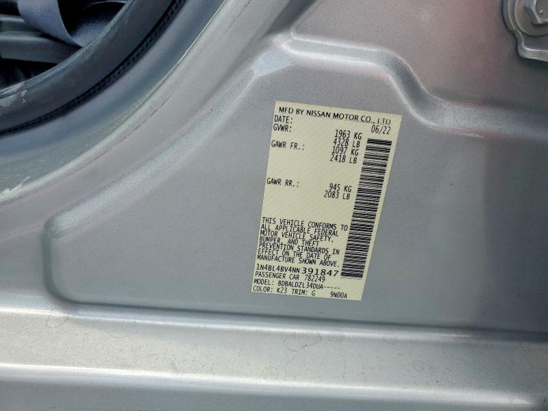 Aukcja sprzedaży 2022 Nissan Altima, vin: 1N4BL4BV4NN391847, numer aukcji: 65697066