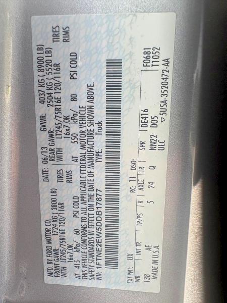 64888266 :رقم المزاد ، 1FTNE2EW5DDB17877 vin ، 2013 Ford Econoline مزاد بيع