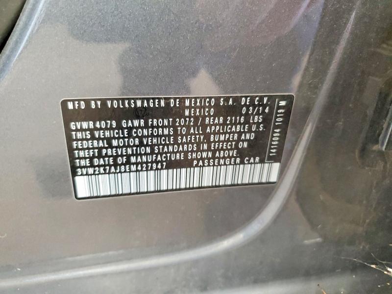 2014 Volkswagen Jetta მანქანა იყიდება აუქციონზე, vin: 3VW2K7AJ8EM427947, აუქციონის ნომერი: 63517436