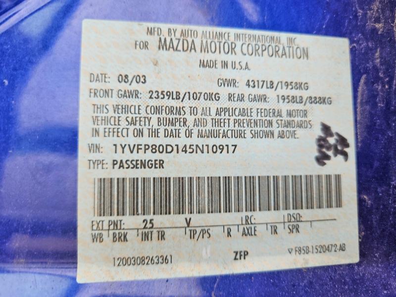 63619696 :رقم المزاد ، 1YVFP80D145N10917 vin ، 2004 Mazda 6 مزاد بيع