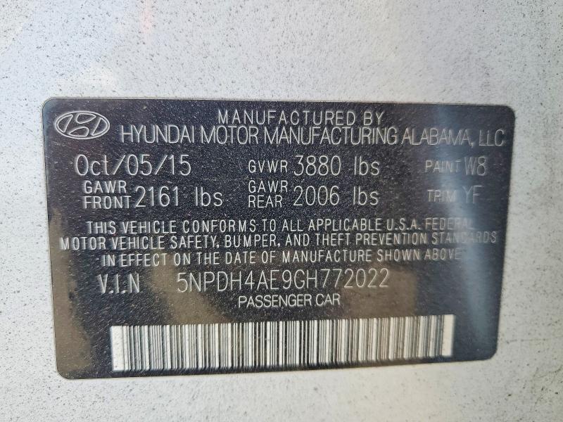 63604386 :رقم المزاد ، 5NPDH4AE9GH772022 vin ، 2016 Hyundai Elantra مزاد بيع