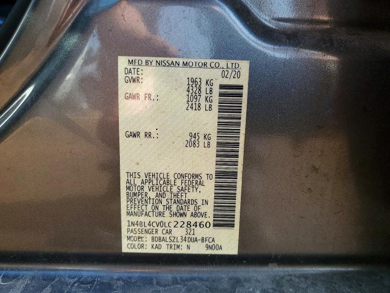 Продажа на аукционе авто 2020 Nissan Altima, vin: 1N4BL4CV0LC228460, номер лота: 64322656