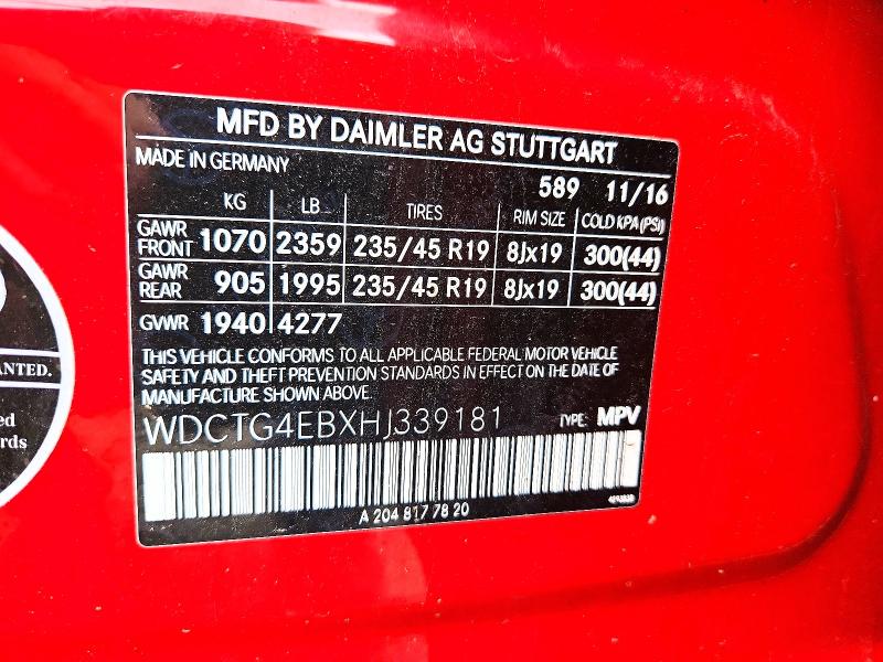 64664196 :رقم المزاد ، WDCTG4EBXHJ339181 vin ، 2017 Mercedes-benz Gla مزاد بيع
