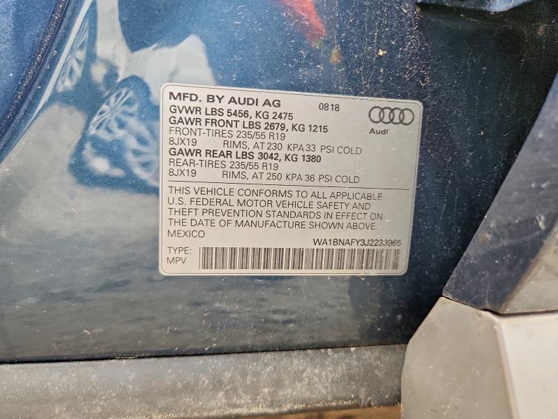 2018 Audi Q5 მანქანა იყიდება აუქციონზე, vin: WA1BNAFY3J2233965, აუქციონის ნომერი: 65028566