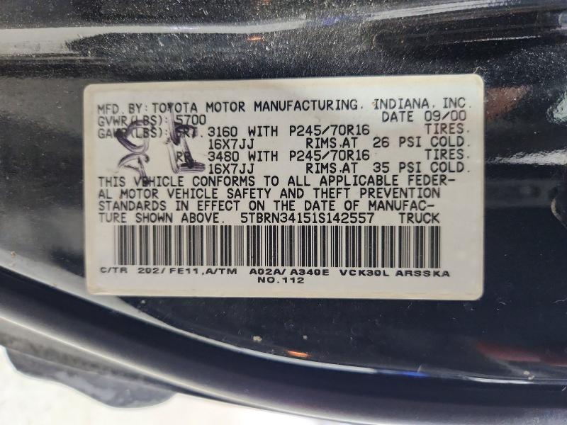 2001 Toyota Tundra მანქანა იყიდება აუქციონზე, vin: 5TBRN34151S142557, აუქციონის ნომერი: 64703026