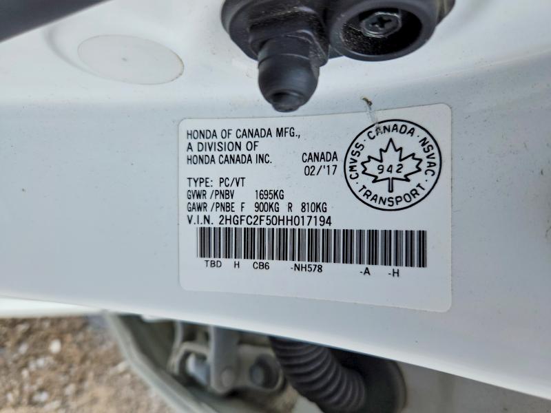 2017 Honda Civic მანქანა იყიდება აუქციონზე, vin: 2HGFC2F50HH017194, აუქციონის ნომერი: 63346616