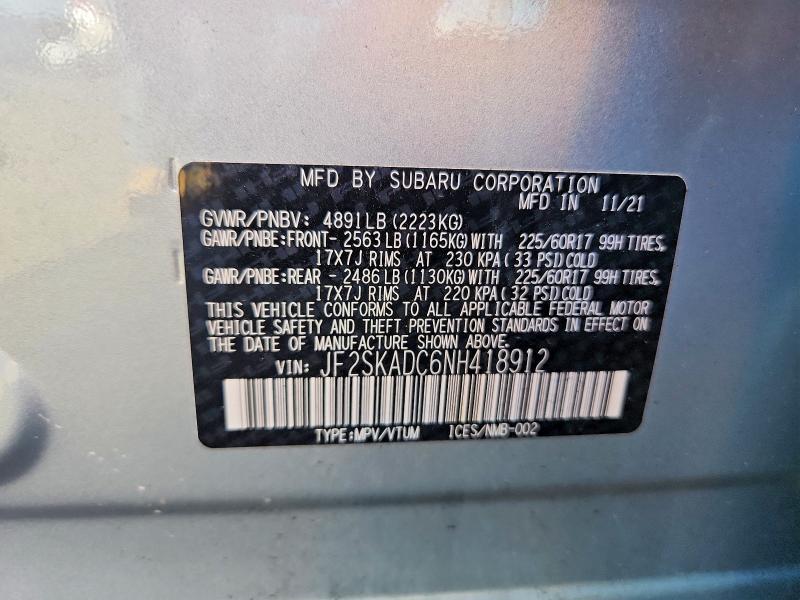 Aukcja sprzedaży 2022 Subaru Forester, vin: JF2SKADC6NH418912, numer aukcji: 66420896