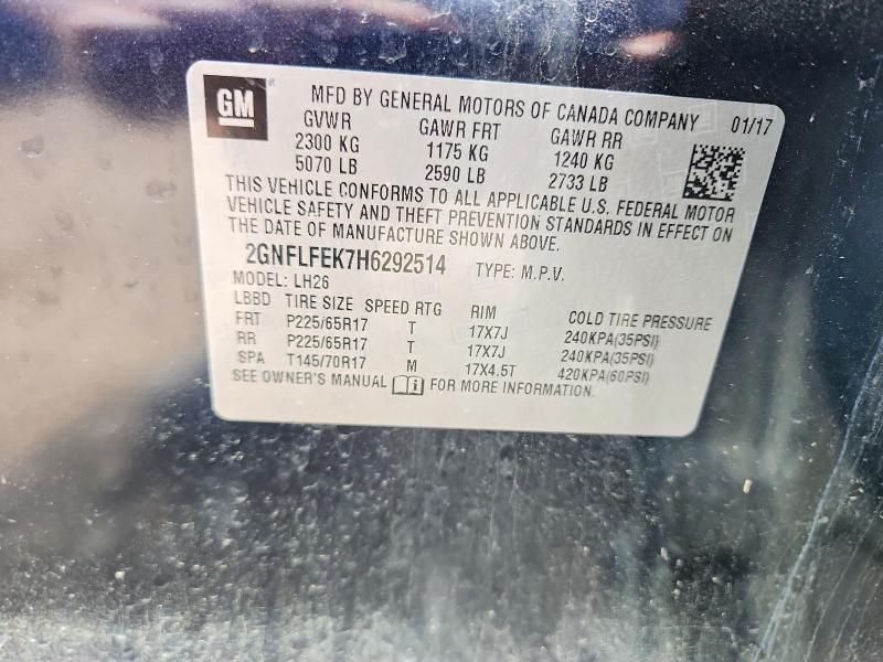66786206 :رقم المزاد ، 2GNFLFEK7H6292514 vin ، 2017 Chevrolet Equinox مزاد بيع