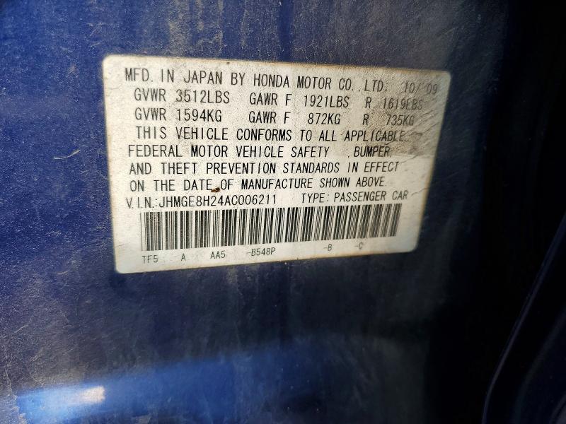 Продаж на аукціоні авто 2010 Honda Fit, vin: JHMGE8H24AC006211, номер лоту: 64206676