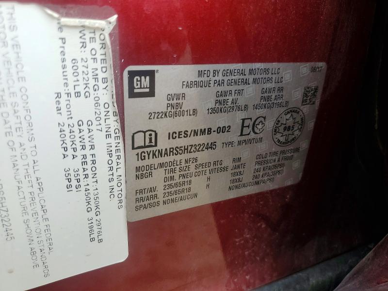 63905456 :رقم المزاد ، 1GYKNARS5HZ322445 vin ، 2017 Cadillac Xt5 مزاد بيع