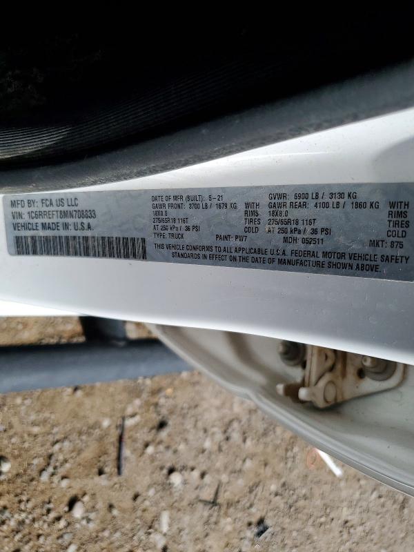63106776 :رقم المزاد ، 1C6RREFT8MN708833 vin ، 2021 Ram 1500 مزاد بيع