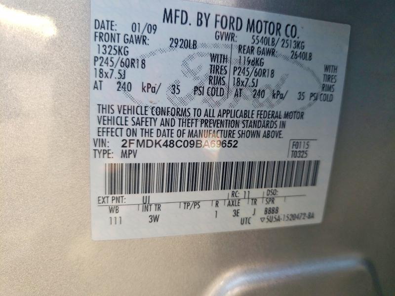 Aukcja sprzedaży 2009 Ford Edge, vin: 2FMDK48C09BA69652, numer aukcji: 65459866