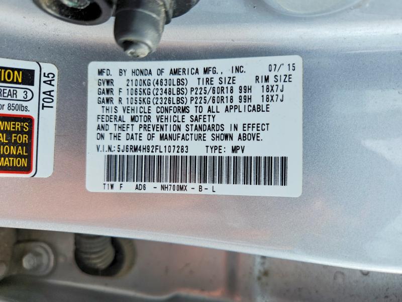 65413996 :رقم المزاد ، 5J6RM4H92FL107283 vin ، 2015 Honda Cr-v مزاد بيع