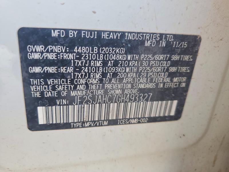 Aukcja sprzedaży 2016 Subaru Forester, vin: JF2SJAHC7GH493327, numer aukcji: 64019656