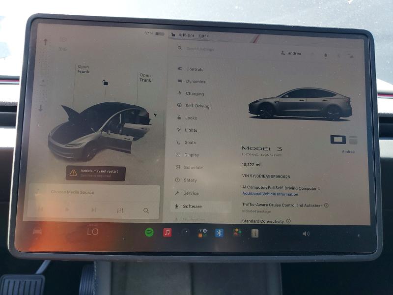 2025 Tesla Model 3 მანქანა იყიდება აუქციონზე, vin: 5YJ3E1EA9SF990625, აუქციონის ნომერი: 63778406