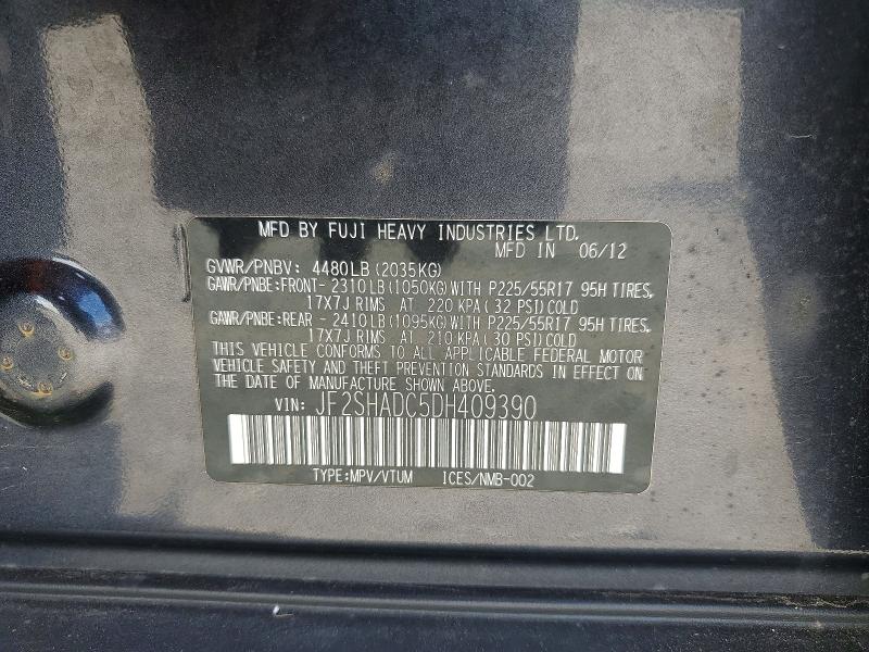 2013 Subaru Forester მანქანა იყიდება აუქციონზე, vin: JF2SHADC5DH409390, აუქციონის ნომერი: 66520436