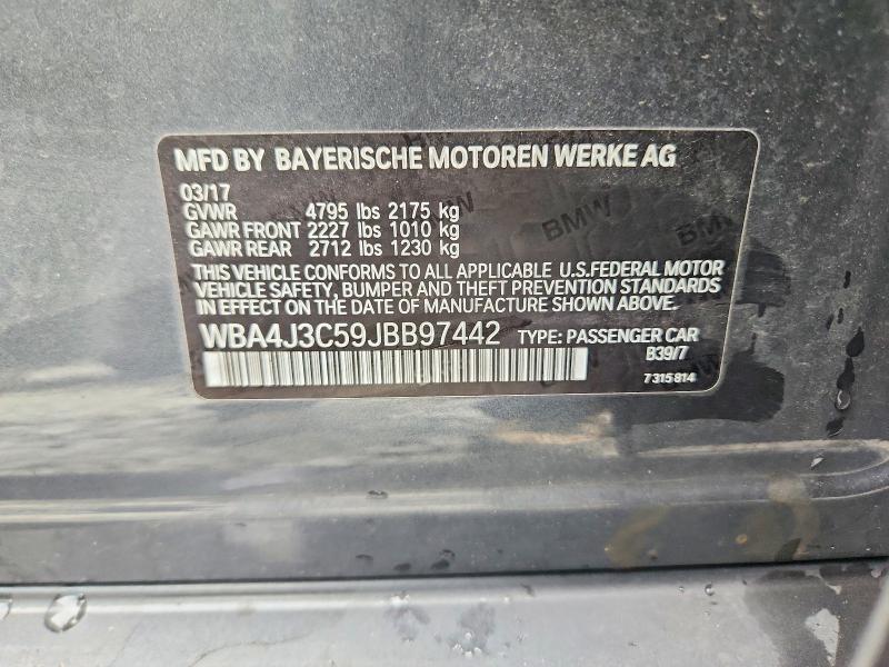 65221006 :رقم المزاد ، WBA4J3C59JBB97442 vin ، 2018 Bmw 430xi مزاد بيع