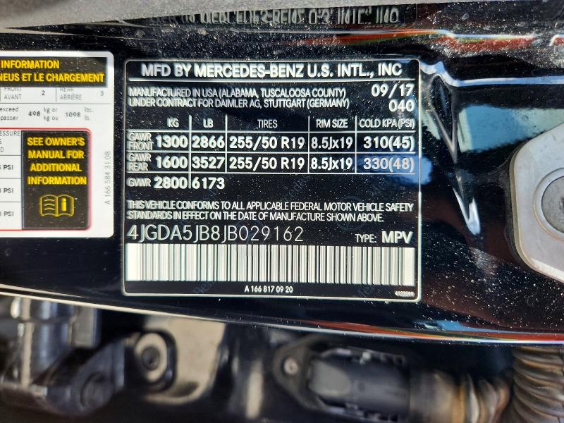 66227856 :رقم المزاد ، 4JGDA5JB8JB029162 vin ، 2018 Mercedes-benz Gle مزاد بيع