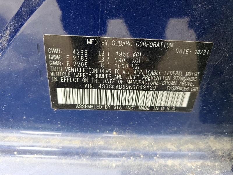 Aukcja sprzedaży 2022 Subaru Impreza, vin: 4S3GKAB69N3603129, numer aukcji: 67013036