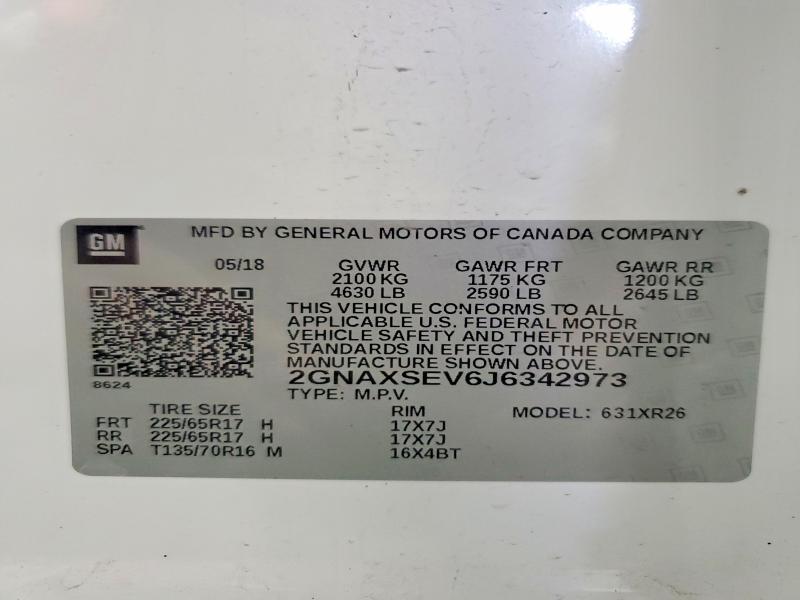 64724586 :رقم المزاد ، 2GNAXSEV6J6342973 vin ، 2018 Chevrolet Equinox مزاد بيع