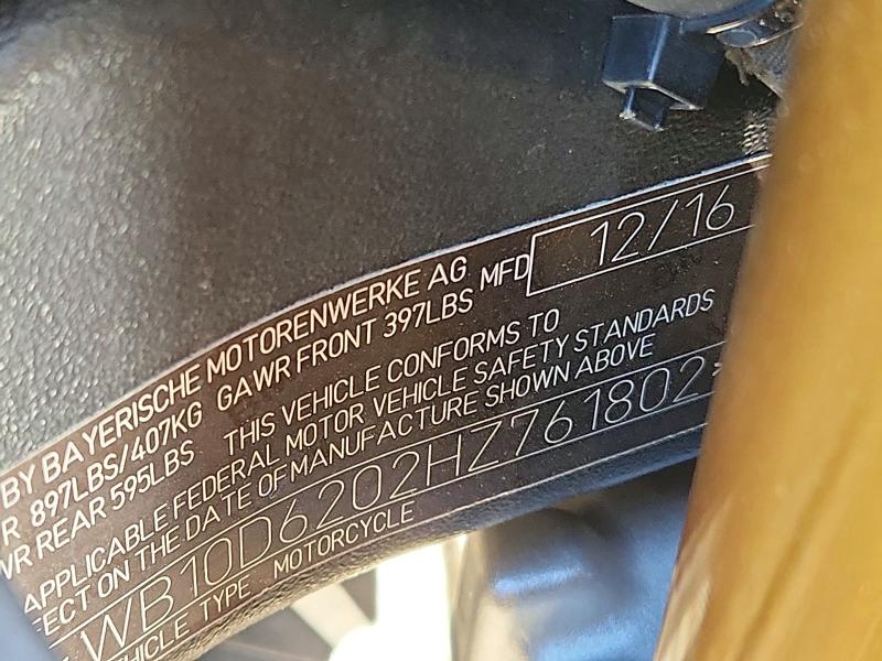 63697776 :رقم المزاد ، WB10D6202HZ761802 vin ، 2017 Bmw S 1000 مزاد بيع