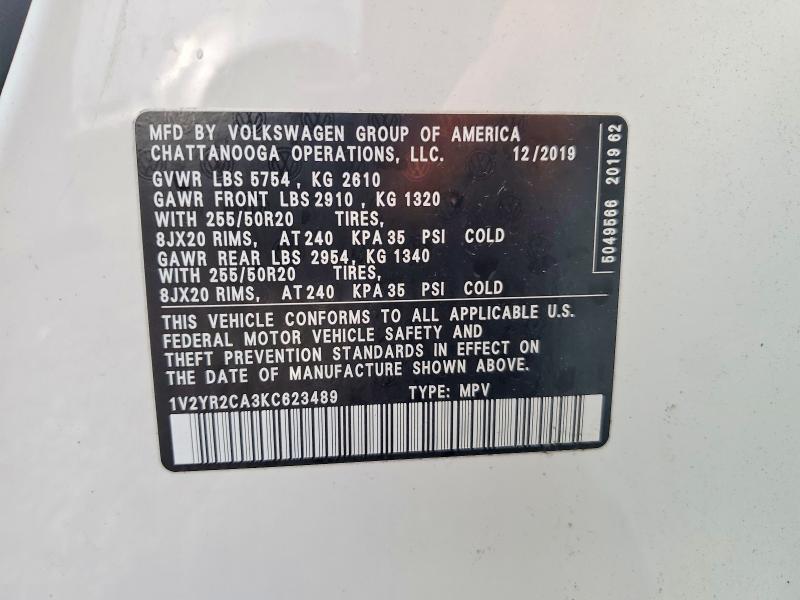 Aukcja sprzedaży 2019 Volkswagen Atlas, vin: 1V2YR2CA3KC623489, numer aukcji: 64209126